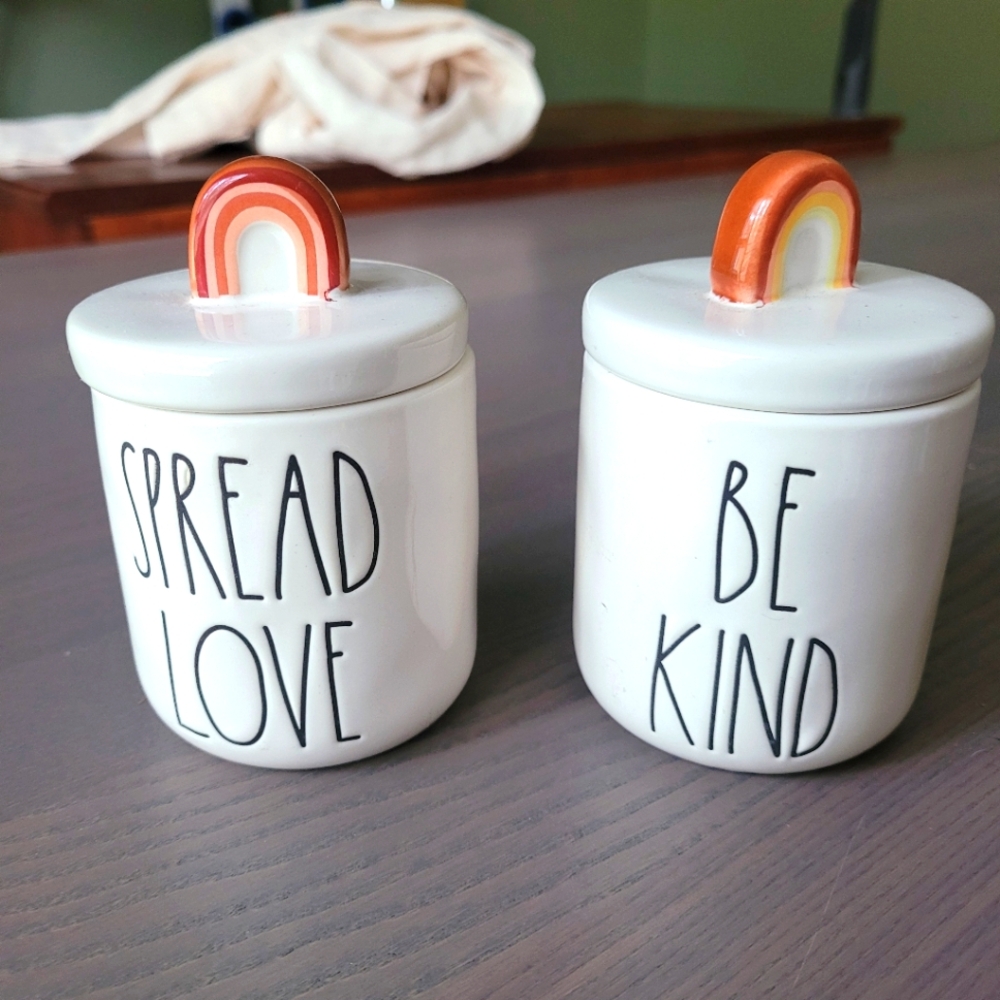 Rae Dunn small canisters rainbow lid.